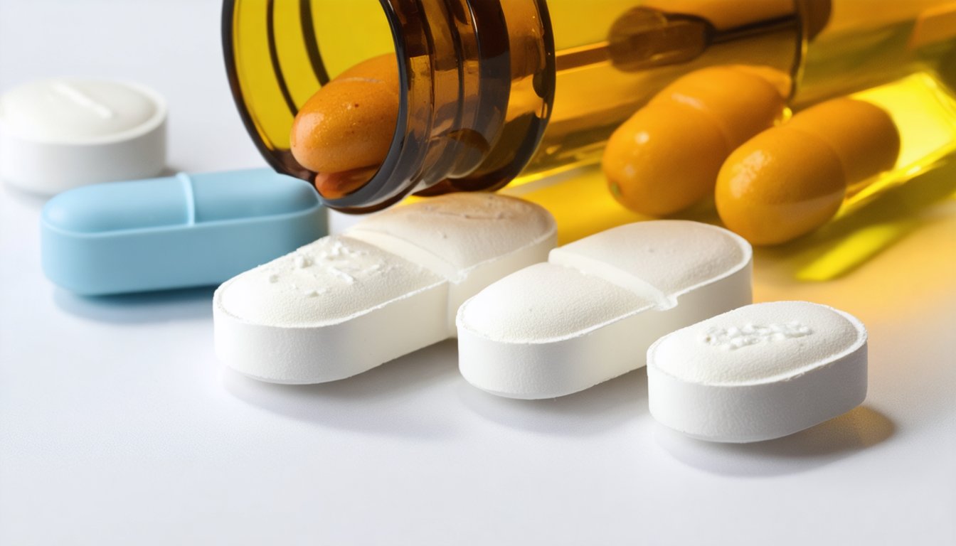 Man reading labels of over-the-counter supplements marketed for erectile dysfunction in a pharmacy aisle